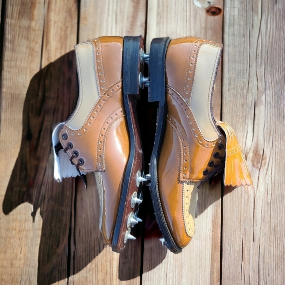 VINTAGE DUPONT CORFAM LADY EAGLE Golf Cleats 7 Spectator Kiltie Wingtip Loafers - Picture 10 of 16